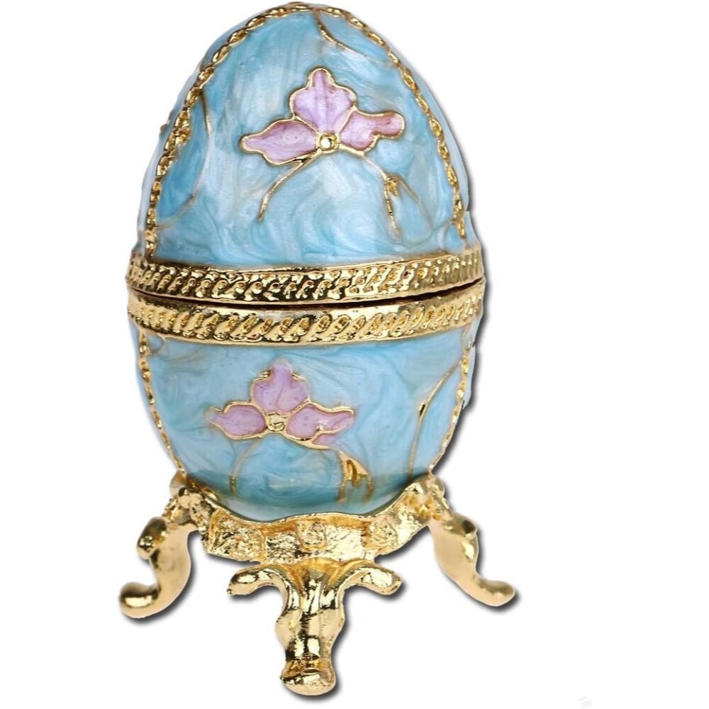 Faberge Egg Trinket Box Hinged Jewelry Box Ring Holder Collectible Figurine Crys